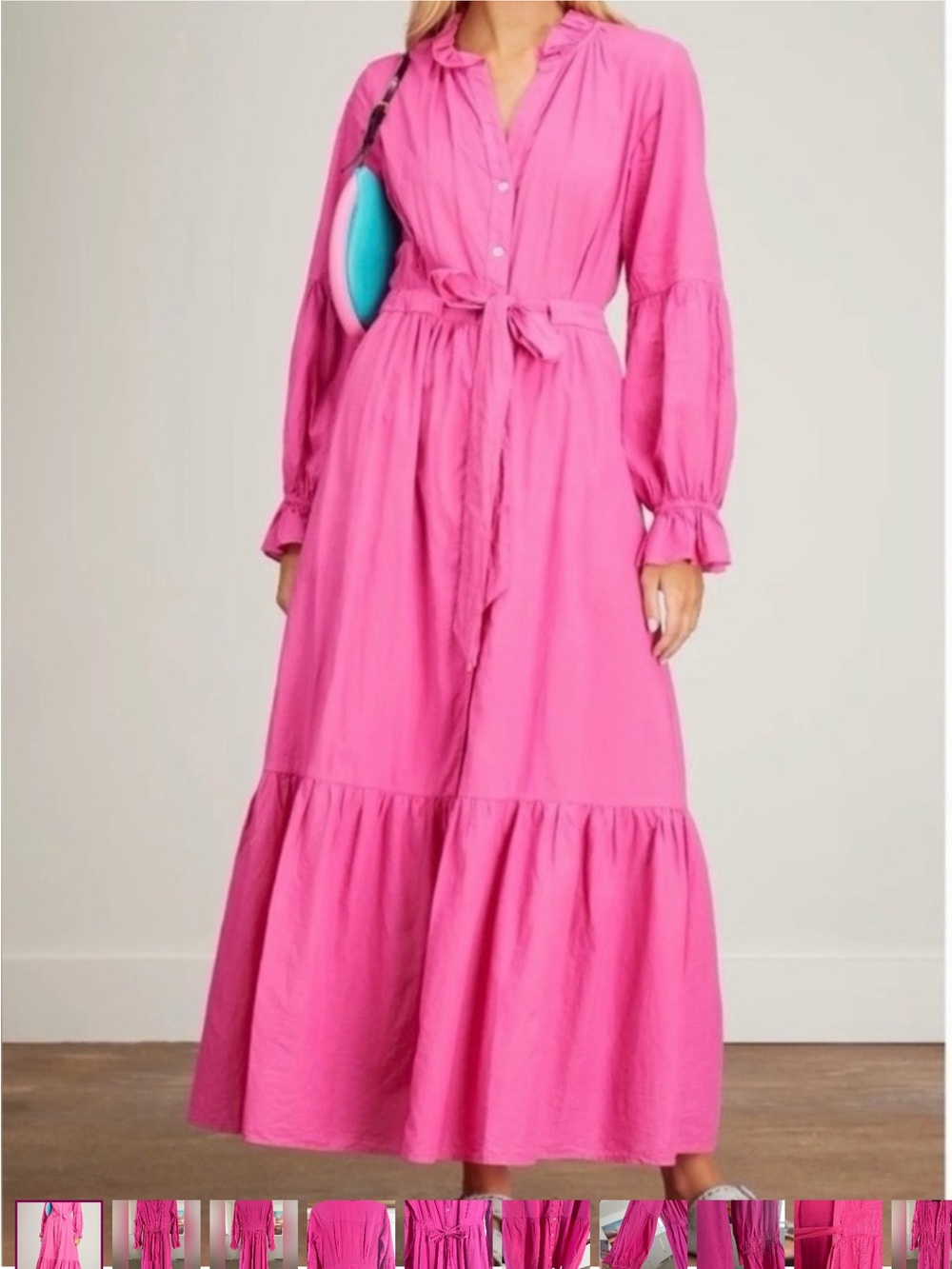 XiRENA Hot Pink Long Sleeve Tiered Maxi Dress